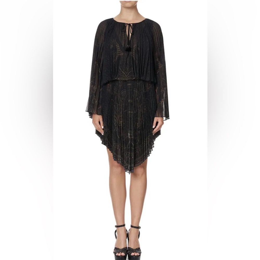 CAMILLA *Cobra King* black pleated double layer 2 pc Egyptian print dress S - Picture 3 of 10